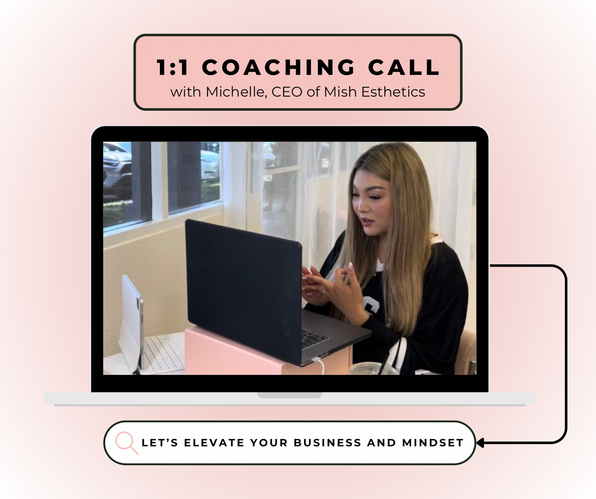 1-Hour Coaching Call with Mish, shown on a laptop video call