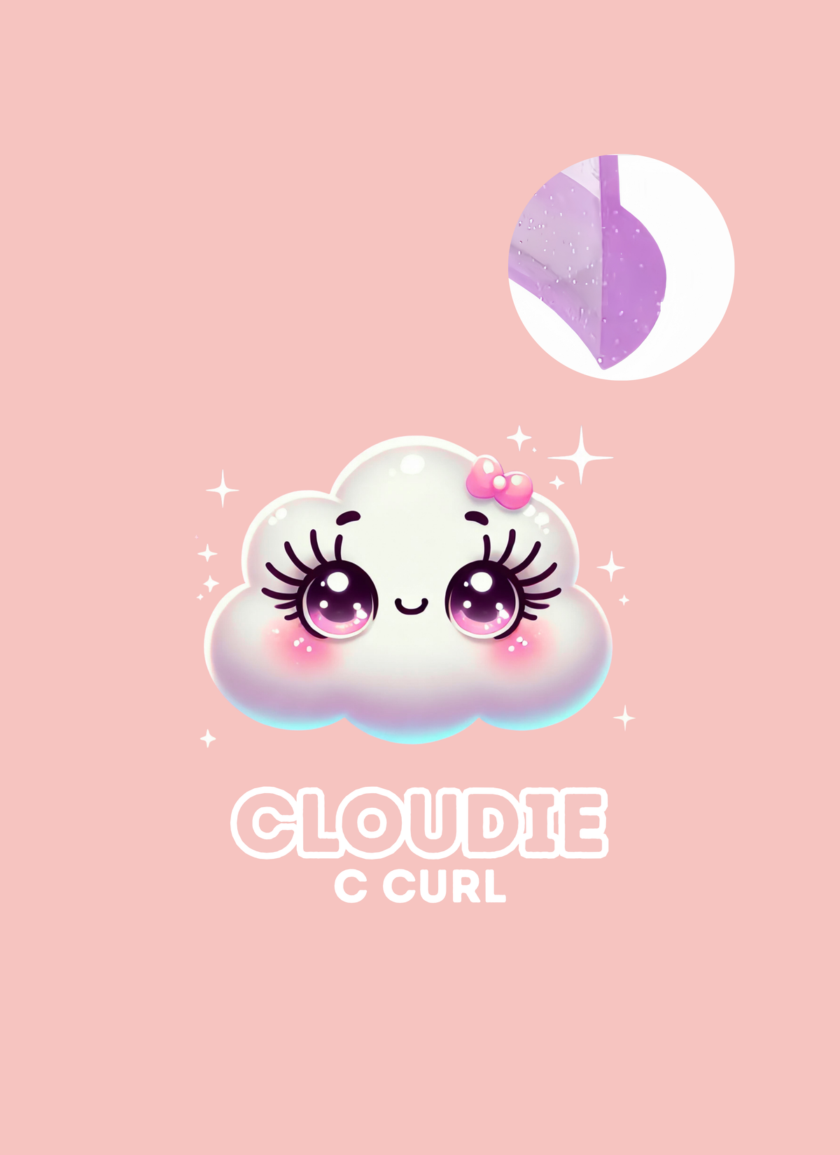 Cloudie C curl lash lift rod packaging with its cloud mascot