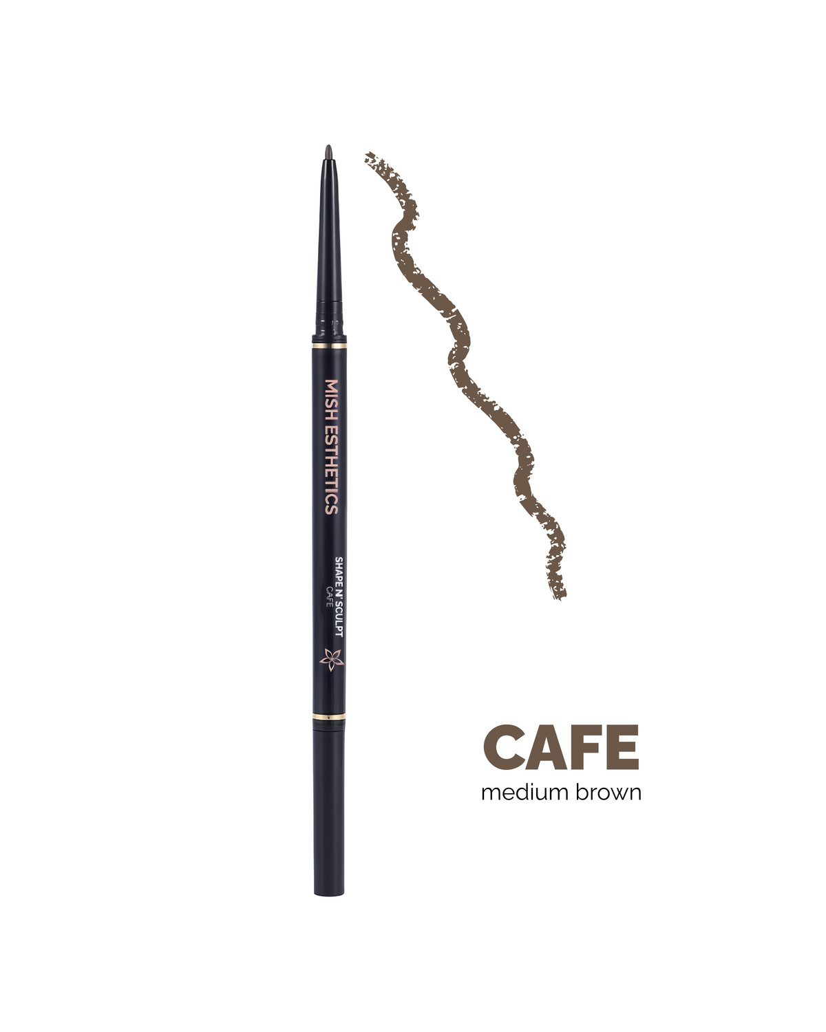 Shape N' Sculpt Slim Brow Pencil in Cafe with swatch