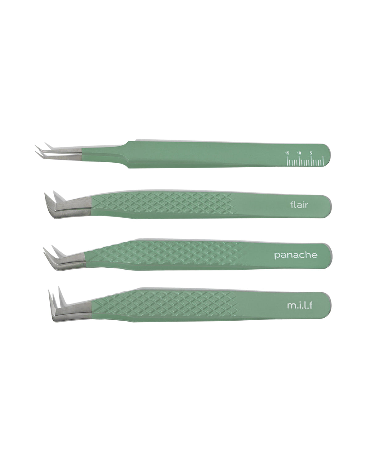 Jade Green Collection, four lash tweezers