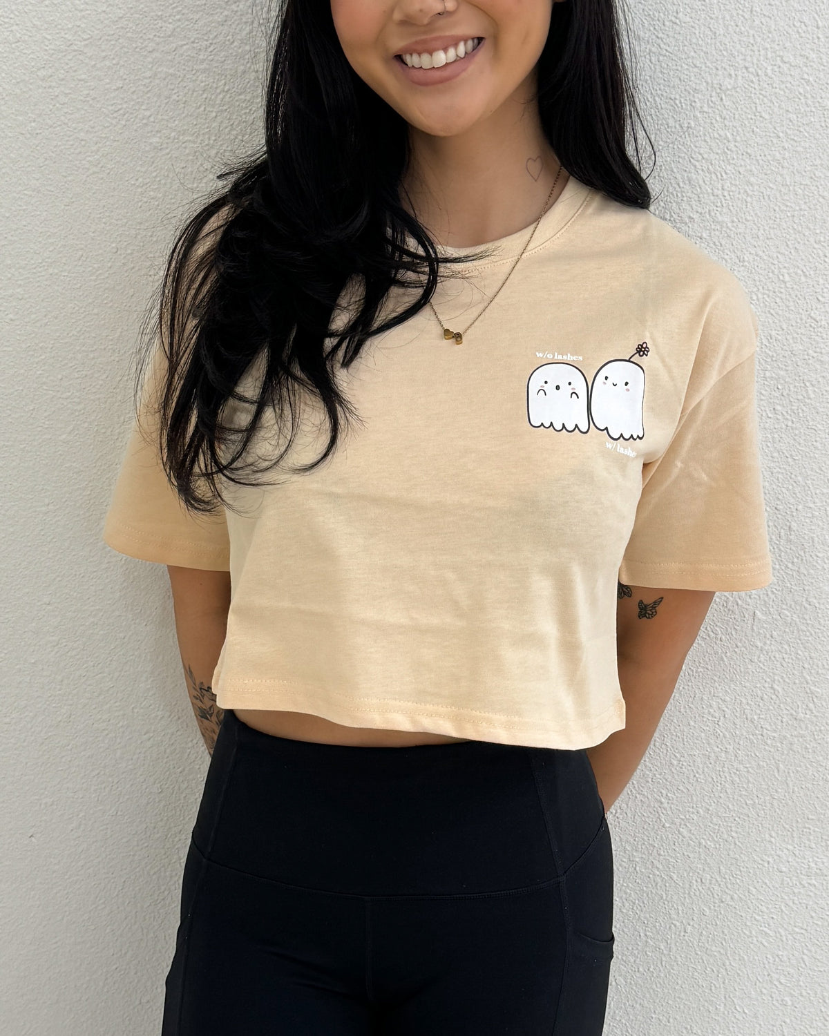 Lash Ghosts Fall Tee in tan, worn