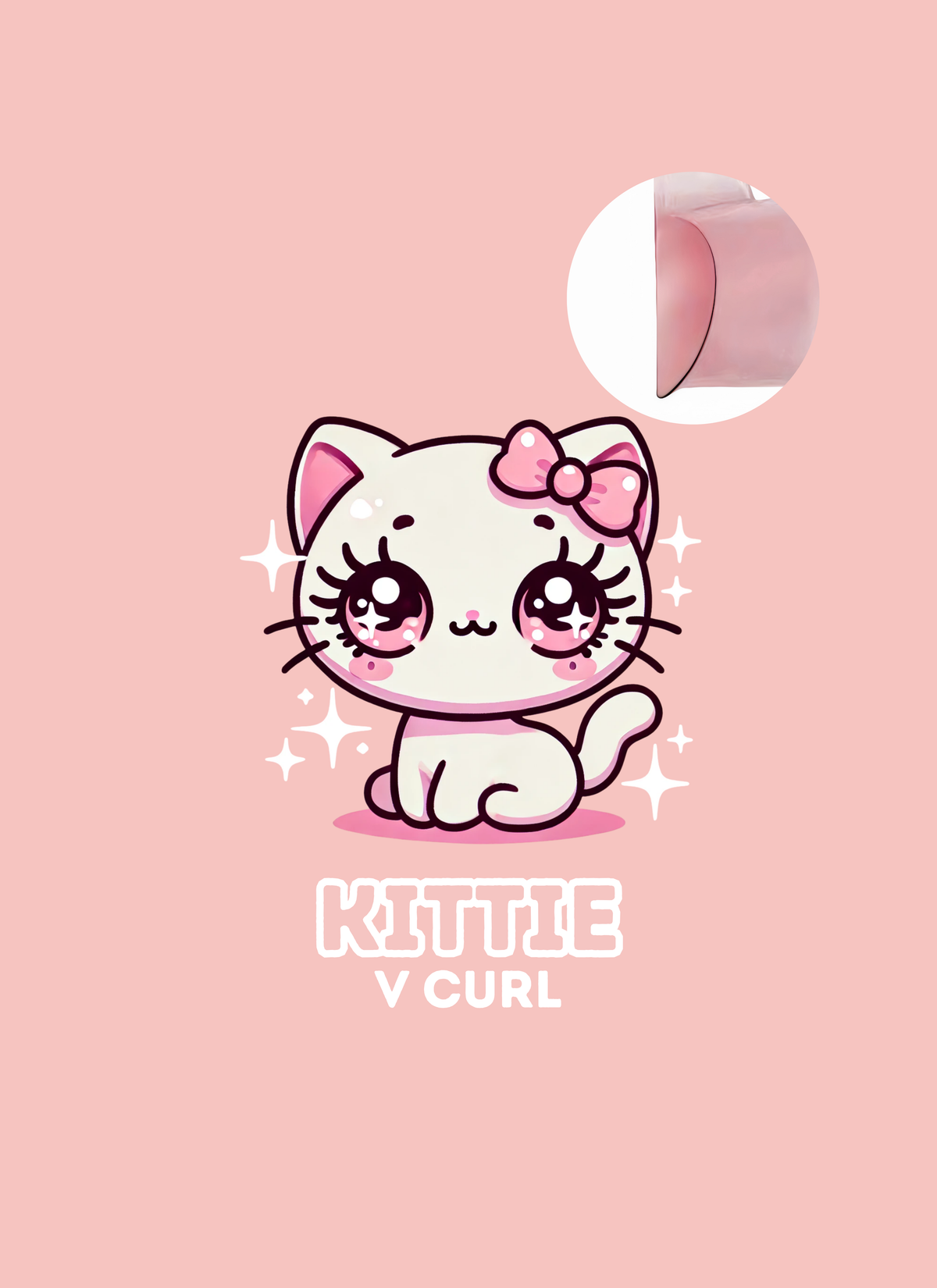 Kittie soft V curl lash lift rod packaging with its kitten mascot