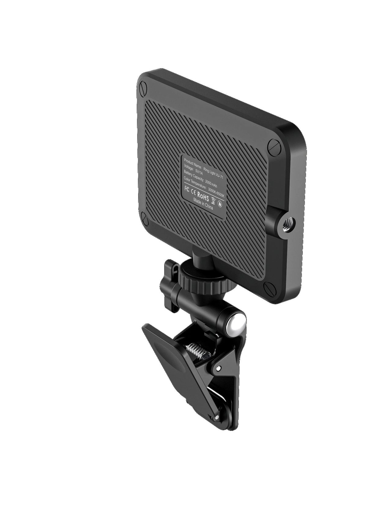LED Selfie Light, back view with clip