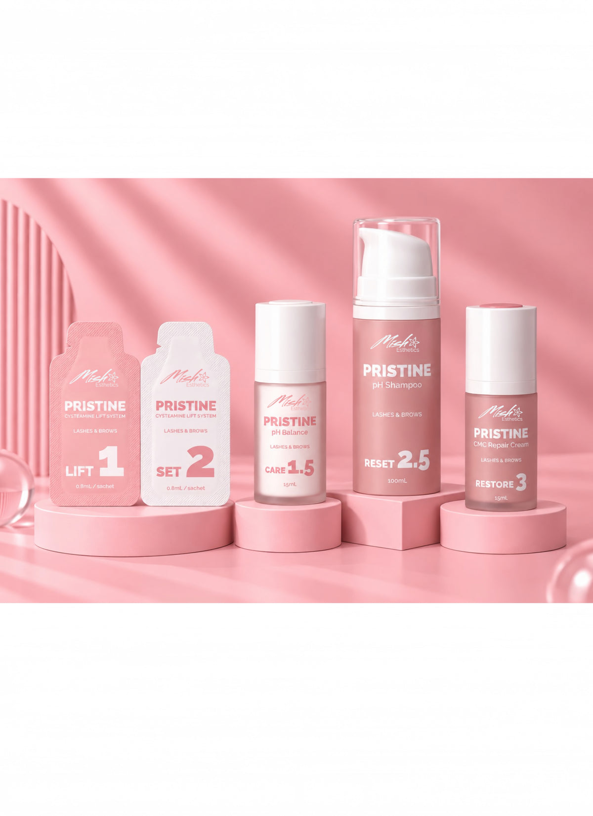 Pristine Lift System products on a pink background