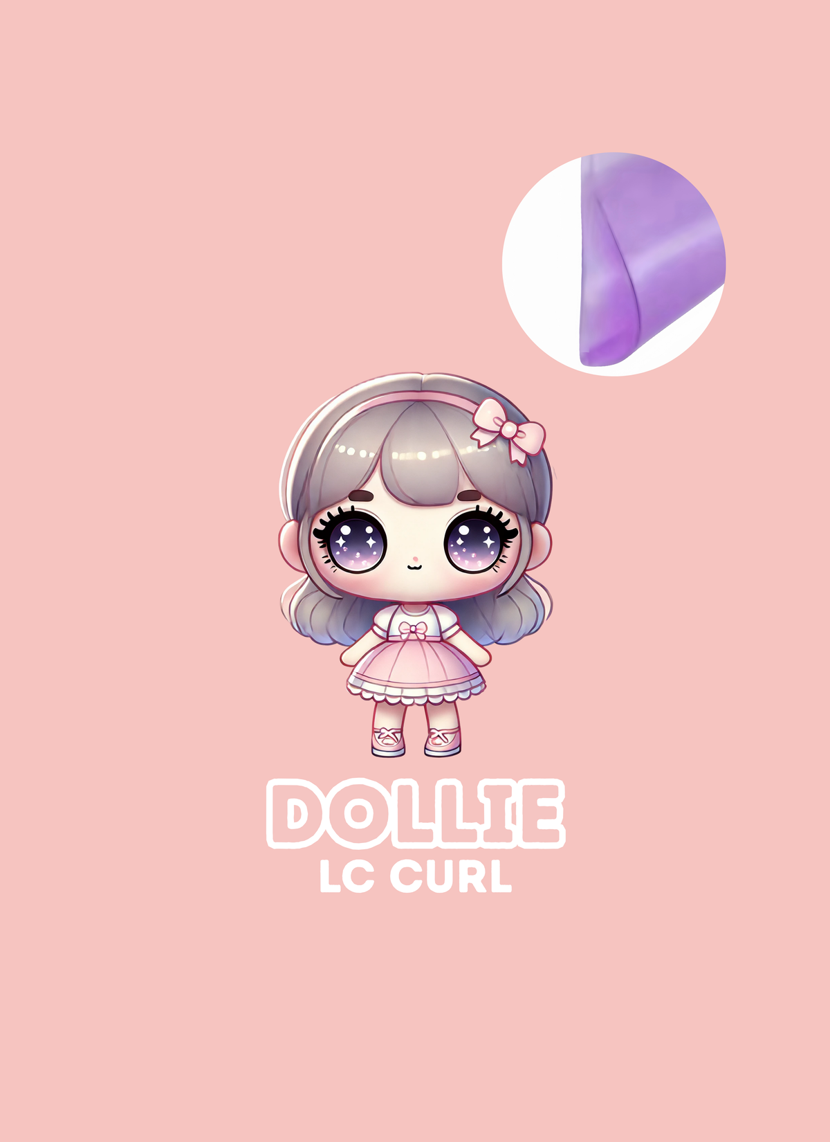 Dollie LC curl lash lift rod packaging with its mascot