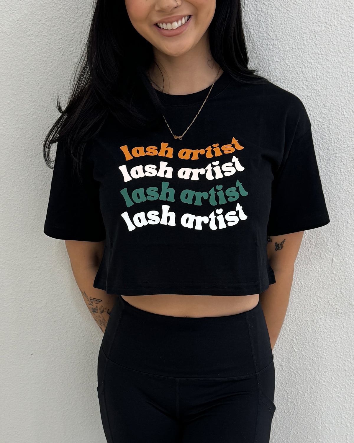 Lash Artist Fall Tee in black, worn