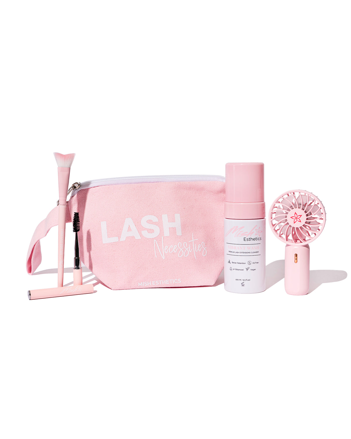Vibrant Lash Cleansing Kit in pink with bag