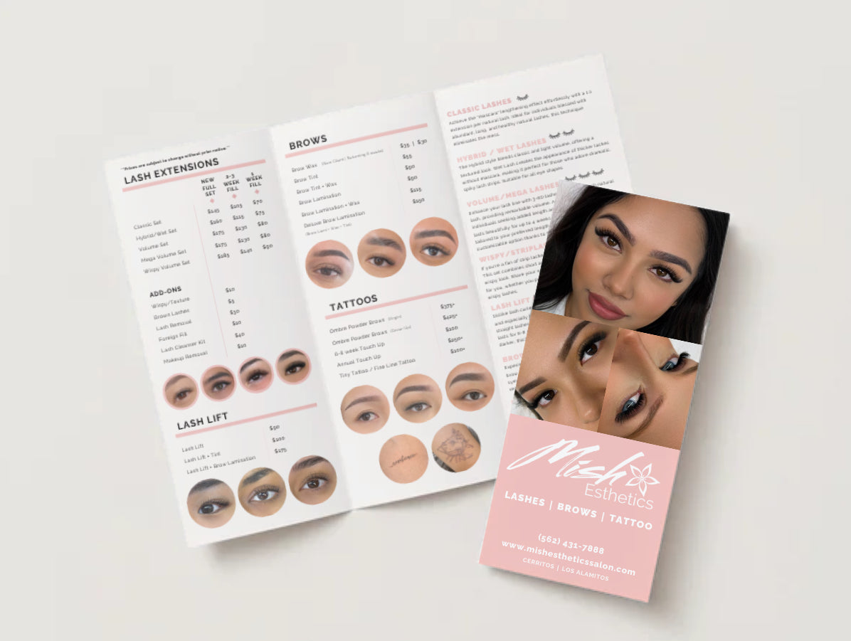 Editable beauty salon brochure template, inside pages with service menu