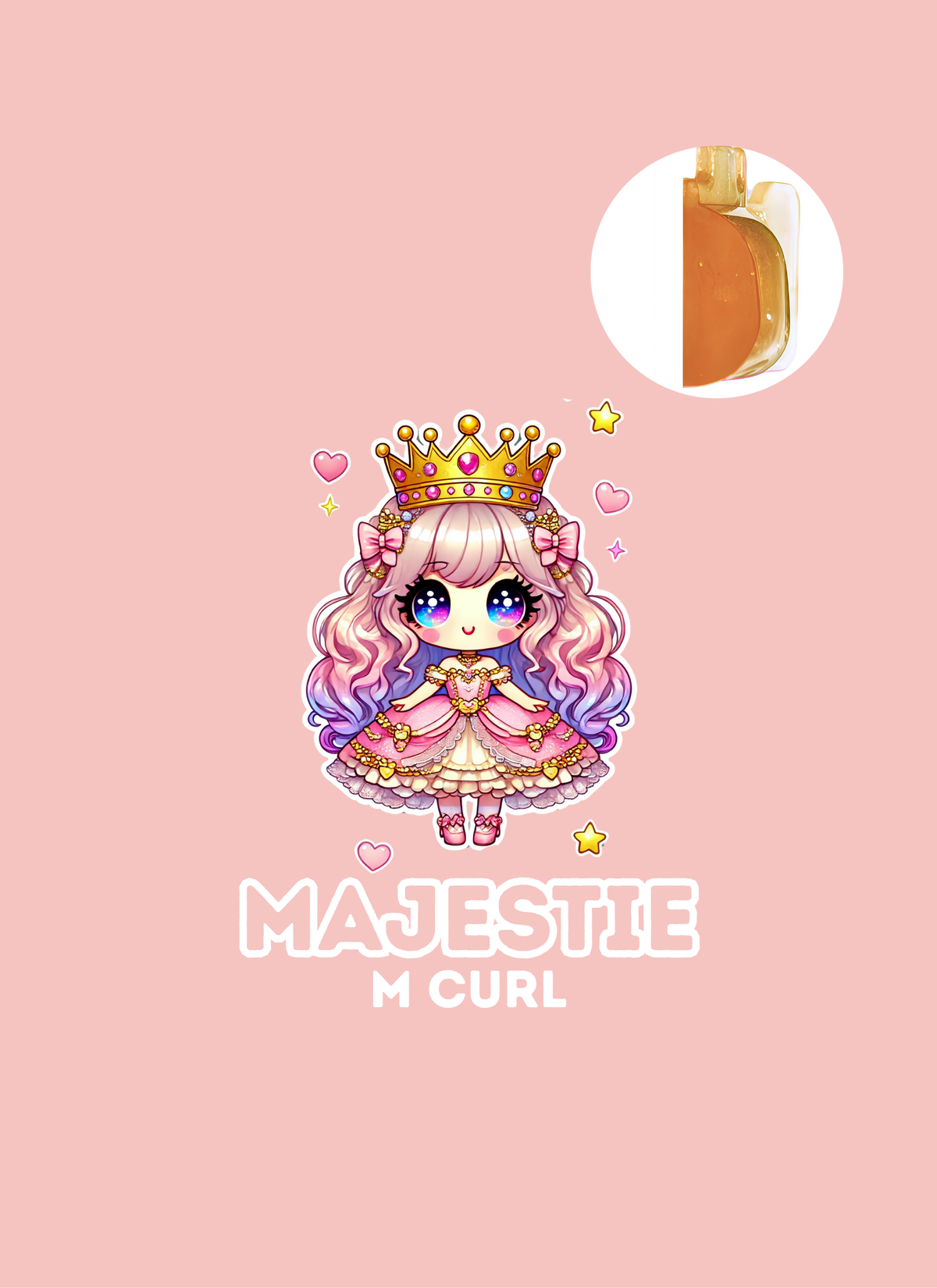 Majestie M curl lash lift rod packaging with its mascot