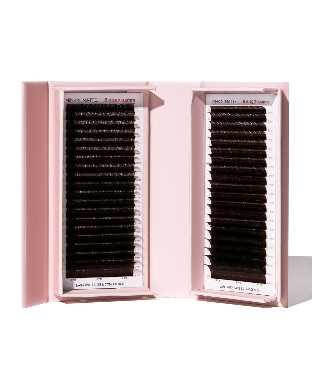 Brown Mixed Mink N' Matte lash trays, open box with two trays