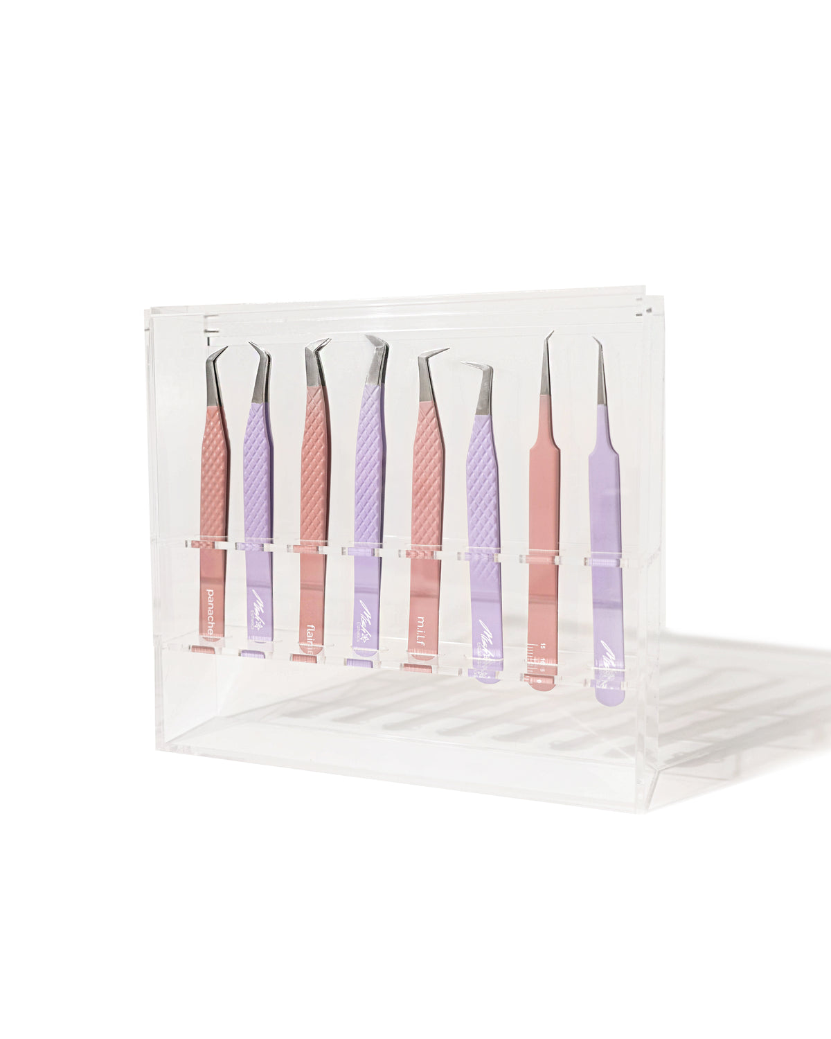 Acrylic Lash Tweezer Stand holding lash tweezers