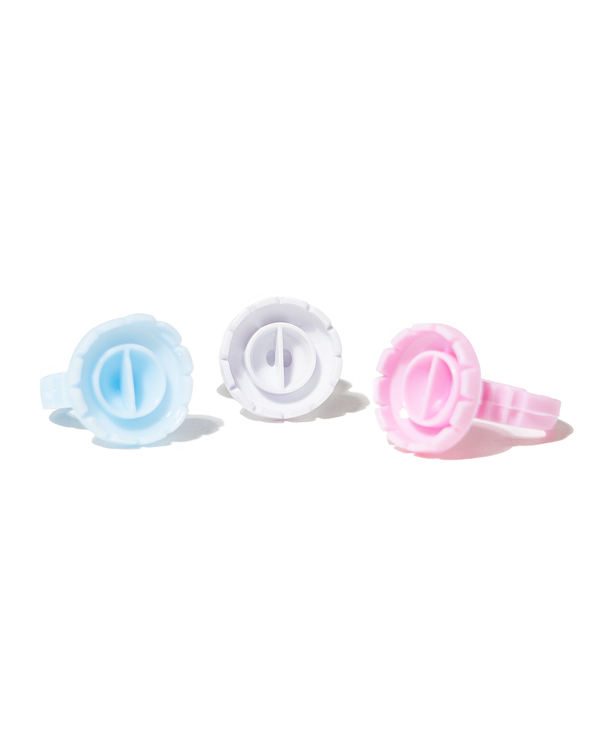 Glue Rings in blue, white and pink
